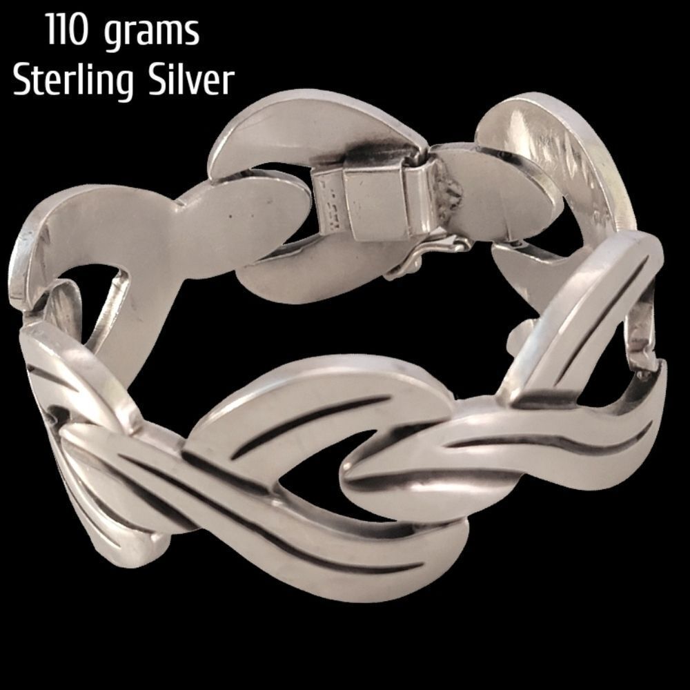 Vintage Sterling Heavy Taxco Mexico Statement Bracelet
